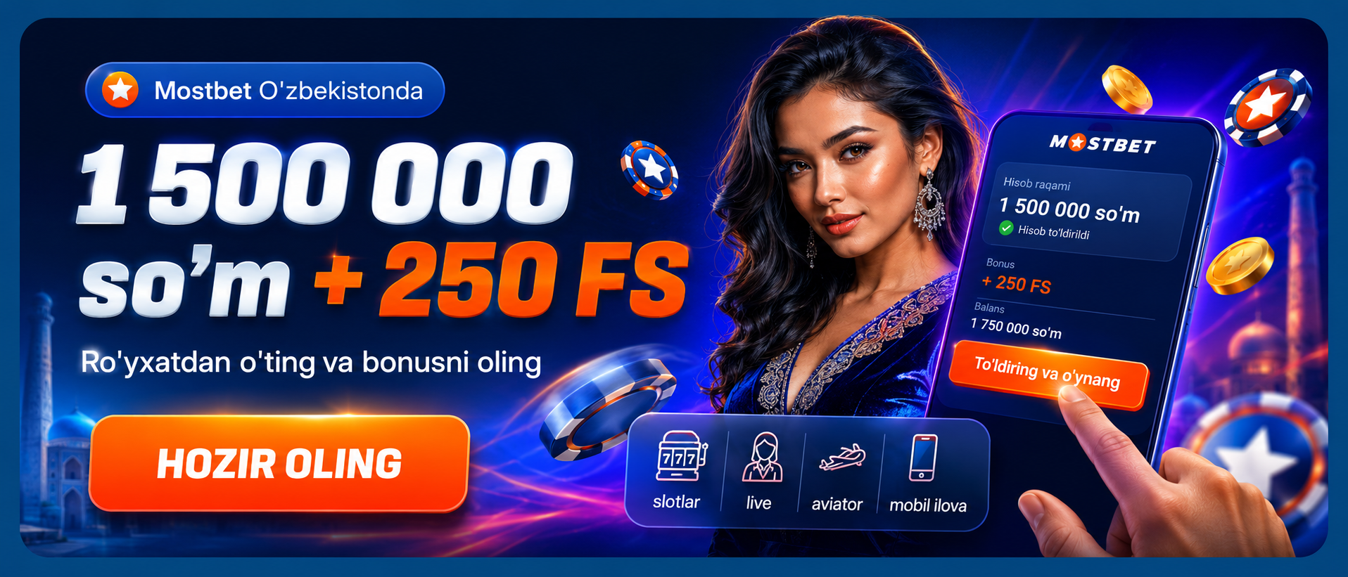 Промо-баннер Mostbet для региона Узбекистан