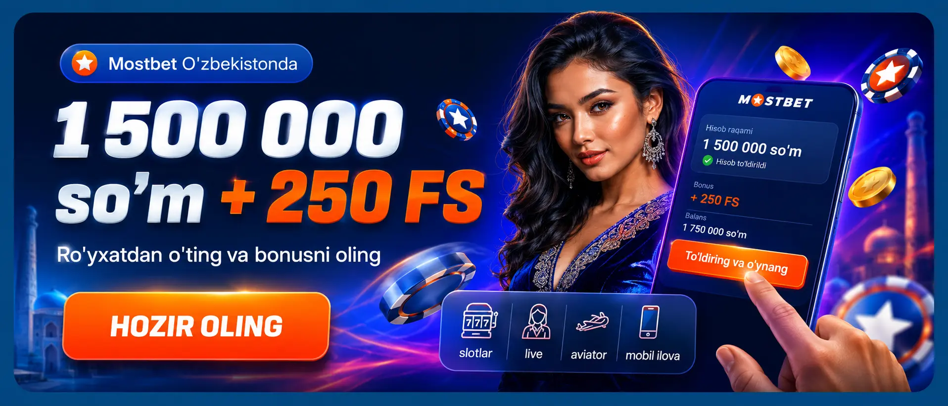 Промо-баннер Mostbet для региона Узбекистан